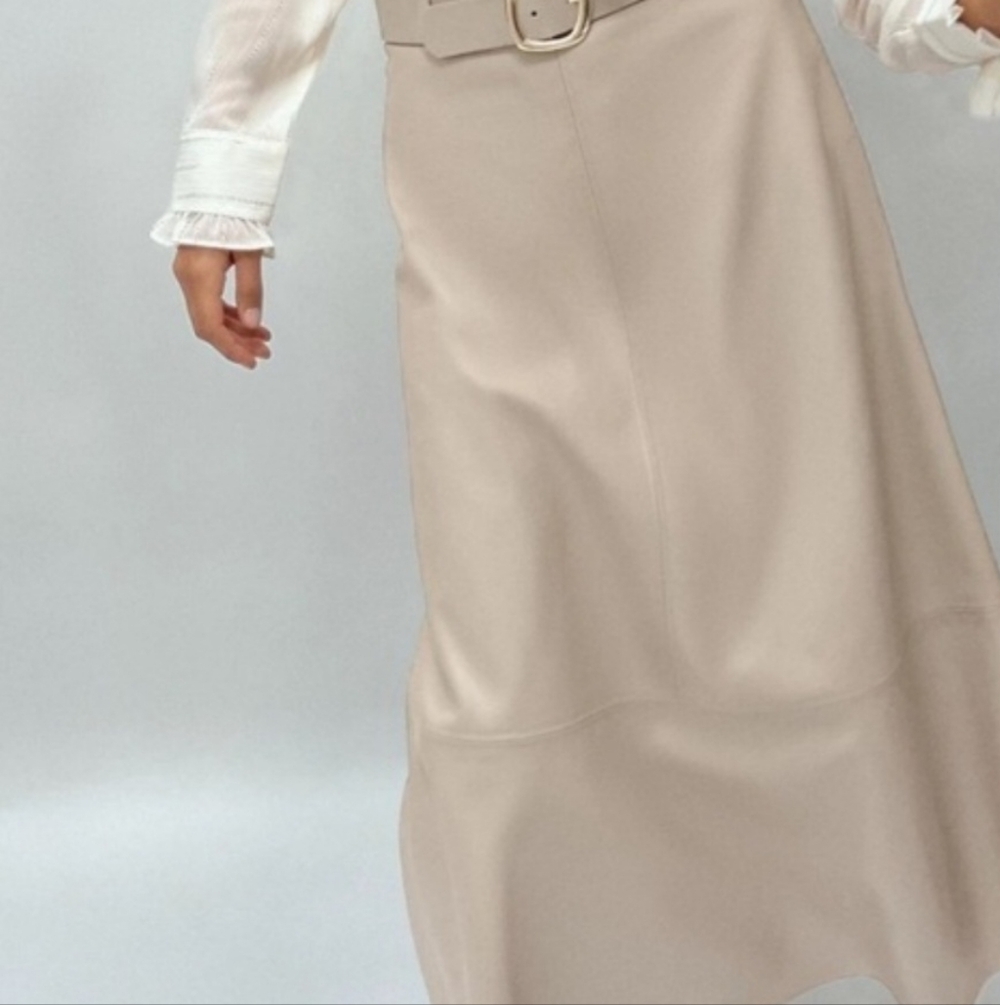 Zara Belted Faux Leather A Line Midi Skirt With Matching Belt Size Small